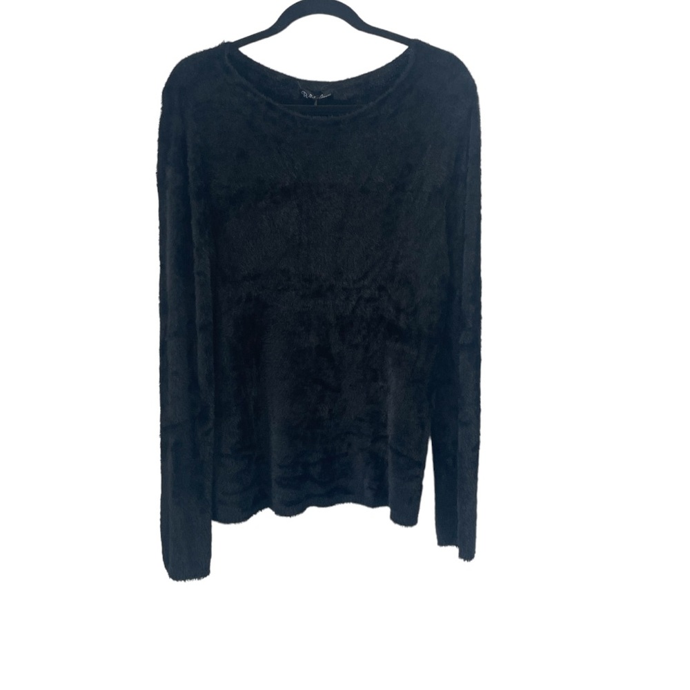 Bella Amore Fuzzy Faux Fur Black Top Made in Italy Ultra Soft Sweater L XL